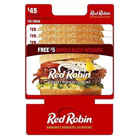 Red Robin Gift Cards - 3 x $15 plus a Bonus $5 Card - Sam's Club