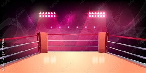 Vector background of boxing ring, illuminated sports area for fighting ...