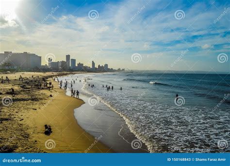 Durban Golden Mile Beach with White Sand and Skyline South Africa Stock ...