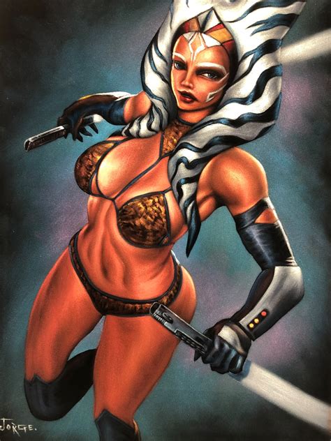 Star Wars Sexy Jedi Ahsoka Tano Black Velvet Oil Painting Handpainted ...