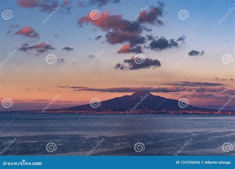 Vesuvio Volcano and Naples with a Cloudy Sky at the Sunset Stock Photo - Image of naples ...