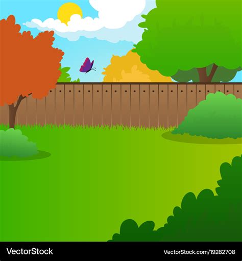 Cartoon backyard landscape with green meadow Vector Image