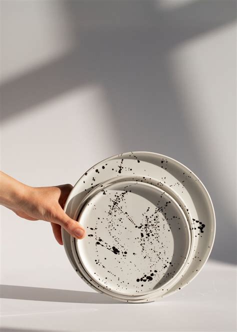 Black & White Modern Ceramic Plates Set White Dinnerware With - Etsy