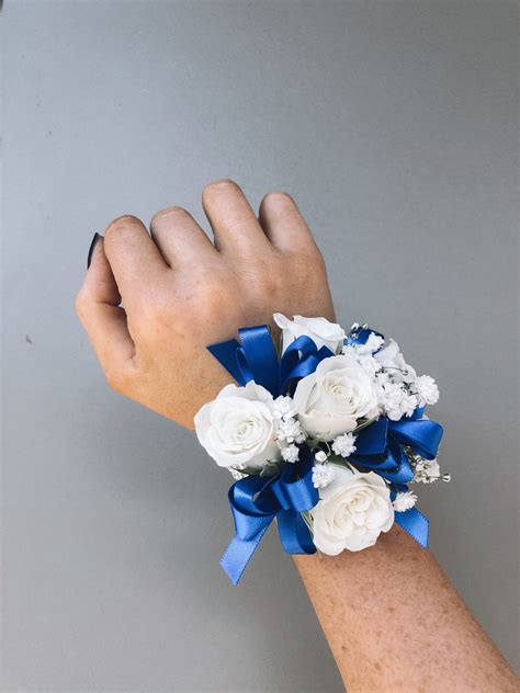 White Wrist Corsage with blue ribbon - The Lush Lily - Brisbane & Gold Coast Florist Flower ...