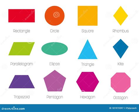 Geometric Shapes with Labels. Set of 12 Basic Shapes Stock Vector ...