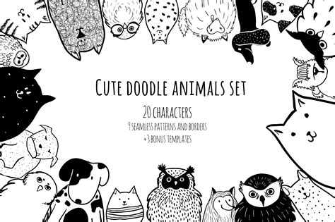 Cute doodle animals set ~ Illustrations on Creative Market