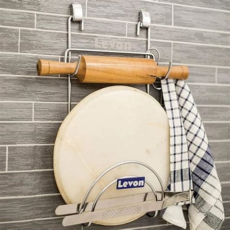 Buy Levon Stainless Steel Hanging Chakla Belan Stand | Rolling Pin Stand with Tong Holder for ...