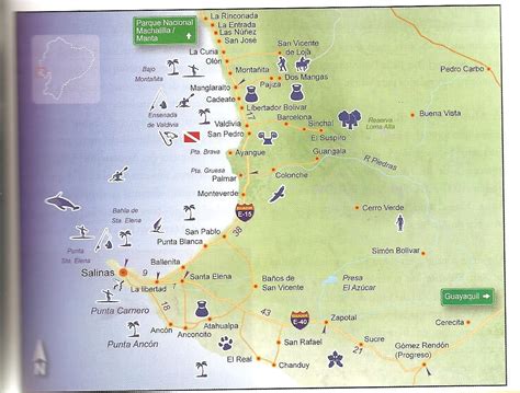 map from guayaquil to vilcabamba | Map of South Ecuador Coast: Montanita, Olon, Salinas Ecuador ...