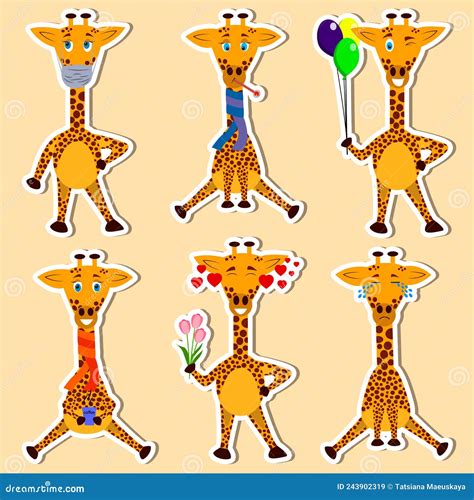 A Set Of Cartoon Character Emoji Stickers. Stickers With Giraffe ...