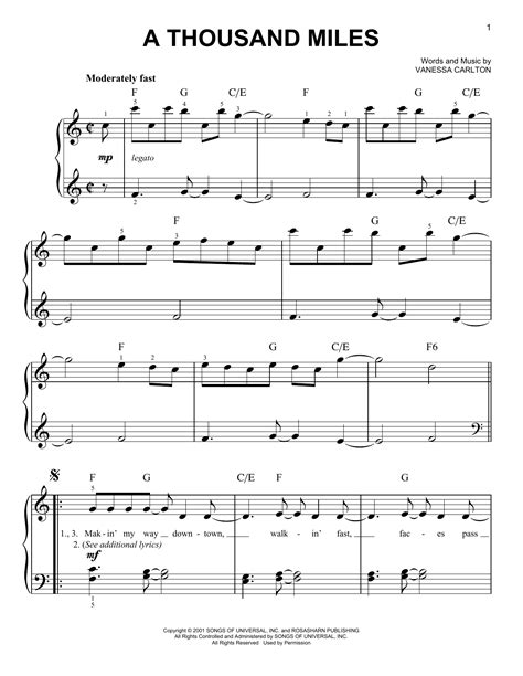 Piano sheet music vanessa carlton a thousand miles ulub