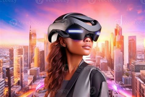 Portrait of a Woman Immersed in a VR World 28352910 Stock Photo at Vecteezy