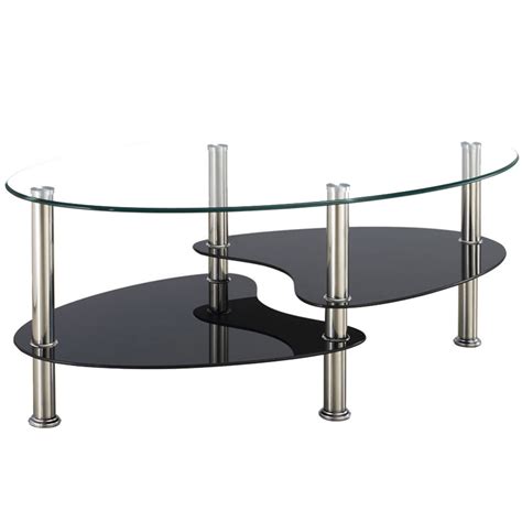 Oval Clear and Black Glass Coffee Table | Glass Furniture