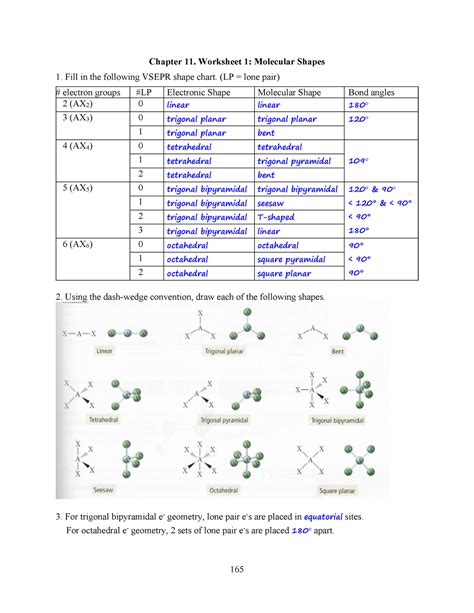 Chapter 11 Worksheet Worked - Chapter 11. Worksheet 1: Molecular Shapes Fill in the following ...