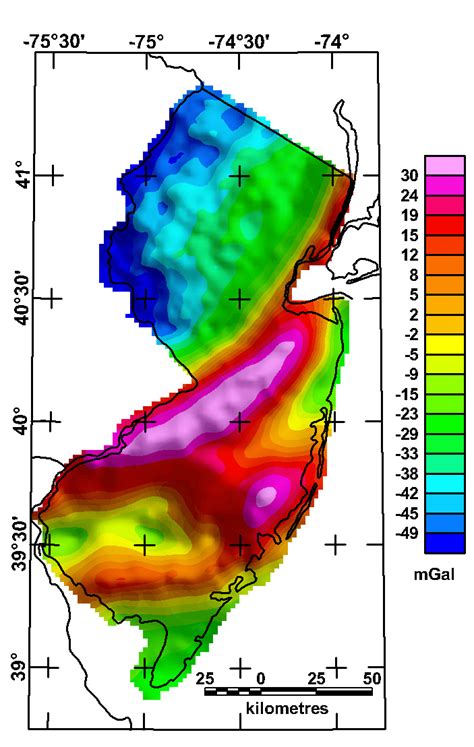 New Jersey Bouguer Gravity Map