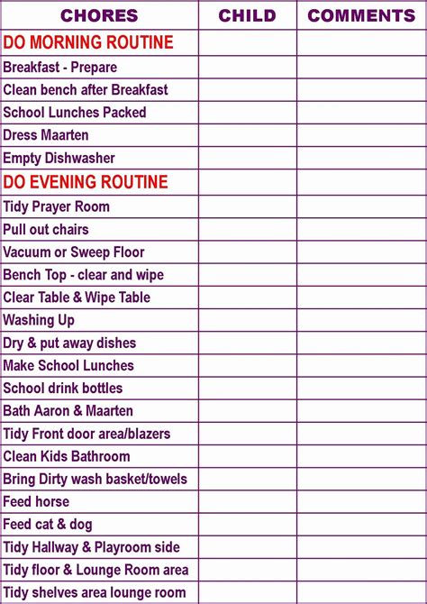 Printable Family Chore Chart in 2020 | Family chore charts, Chore chart template, Chore chart kids