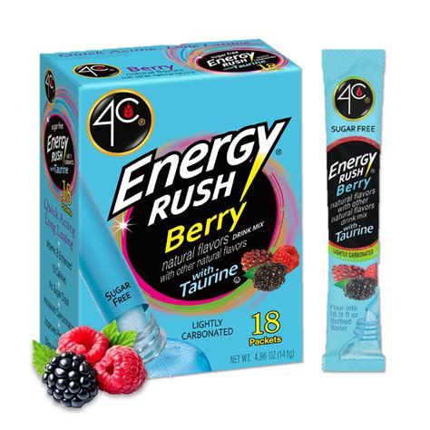 Get Energized with 4C Energy Rush Stix - Berry Flavor! 18 Count Packets of Sugar-Free, Taurine ...