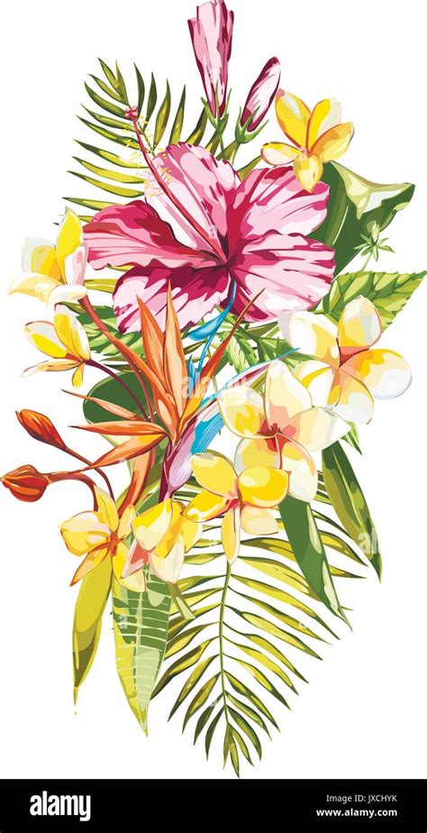 Watercolor painting tropical bouquet with exotic flowers. EPS 10 Stock ...