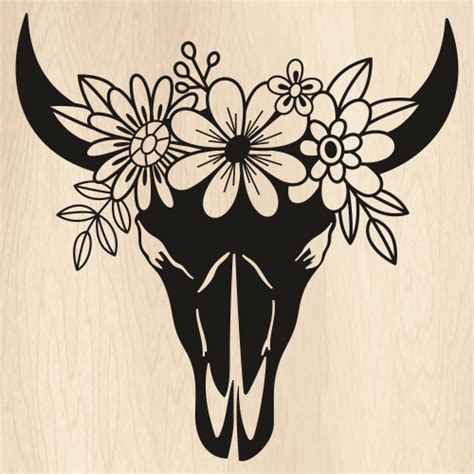 Boho Cow Skull With Flower SVG | Cow Skull With Flower PNG | Floral Cow Skull vector File | PNG ...