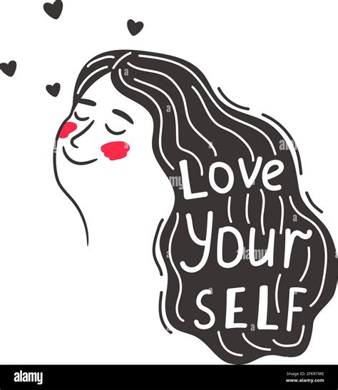 Positive caring girl love yourself. Woman saying motivational cartoon slogan love your self ...