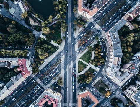 Aerial Drone Shot of an Urban City Busy Road Intersection Stock Photo - Image of travel ...