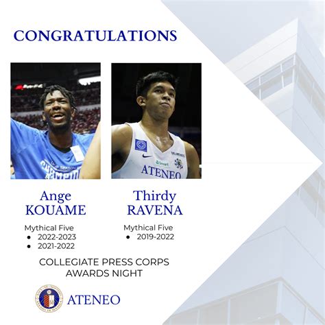 Ateneo Blue Eagles’ Ange Kouame and Thirdy Ravena to be honored at the Collegiate Press Corps ...