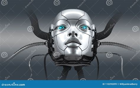 Robot Female Face Closeup Portrait, 3d Render Stock Illustration ...