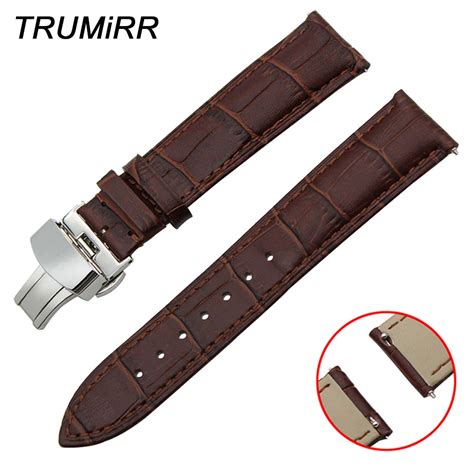 18mm 20mm 22mm Quick Release Genuine Leather Watch Band for Seiko Men Women Butterfly Buckle ...