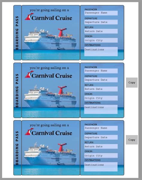 Carnival Cruise Ticket Boarding Pass Gift Printable Editable Instant ...