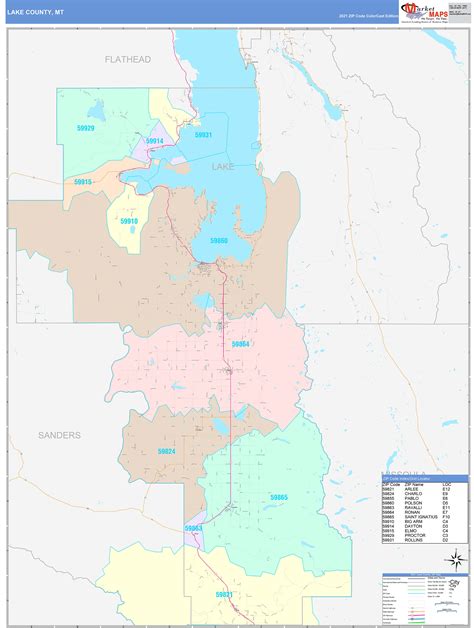 Lake County, MT Wall Map Color Cast Style by MarketMAPS - MapSales.com