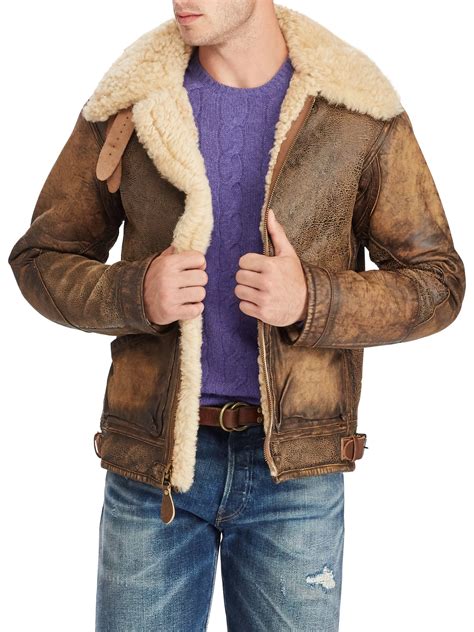 Ralph Lauren Shearling-Trimmed Leather Bomber Jacket - Brown Earth Small | Products in 2019 ...