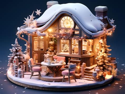 Premium AI Image | 3D illustration of a Christmas village with wooden ...