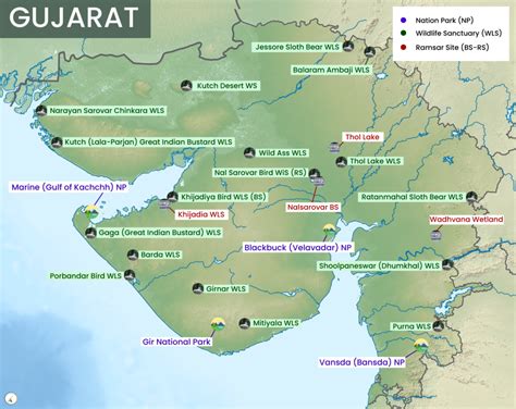 Gujarat National Parks, Wildlife Sanctuaries & Ramsar Sites - UPSC