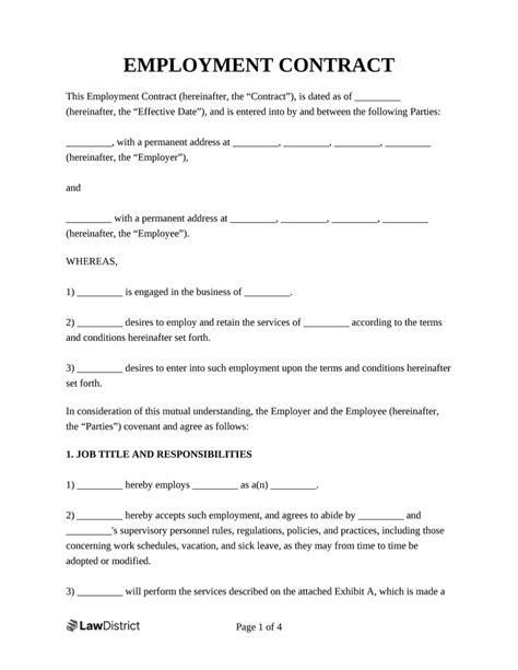 Employment Contract Template | Free Contract Agreement | LawDistrict