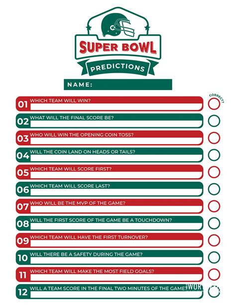 Super Bowl Predictions Free Printable To Use On Sunday