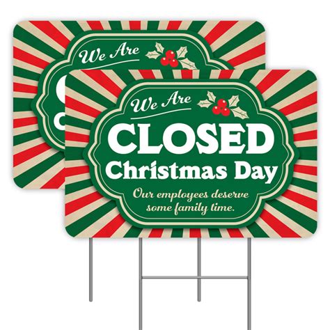 2 Pack Closed Christmas Day Yard Signs 16" x 24" - Double-Sided Print, with Metal Stakes ...