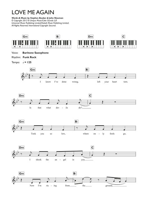 Love Me Again by John Newman Sheet Music for Piano Chords/Lyrics at Sheet Music Direct