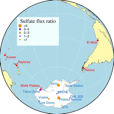 Location map with ice core sites and volcanic centers discussed in this... | Download Scientific ...