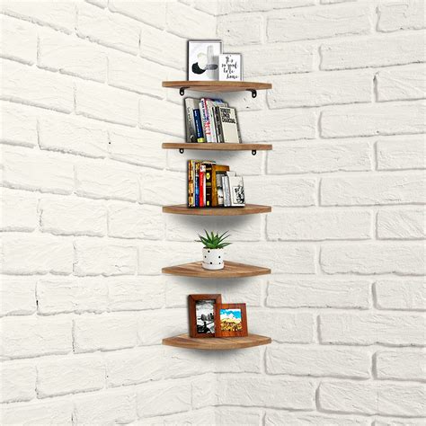 Buy Wall Mount Corner Shelf, Corner Bookshelf, Kosiehouse 5-Tier Rustic Wood Floating Shelves ...