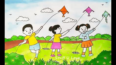 Children Flying Kites Drawing at GetDrawings | Free download