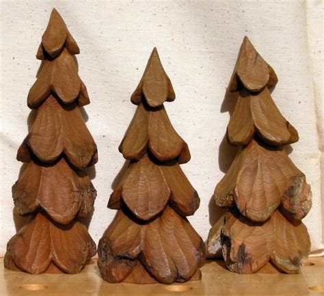 Set of Three 3 Pine TREE WOOD CARVINGS Hand by RedPineStudioMN