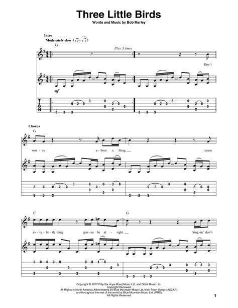 Three Little Birds by Bob Marley Sheet Music for Solo Guitar at Sheet Music Direct