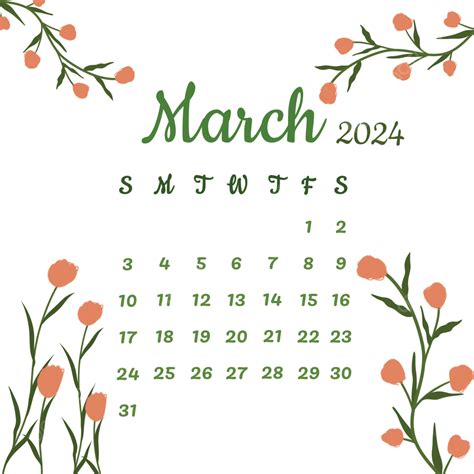 March 2024 Calendar Png White Font - Sari Winnah