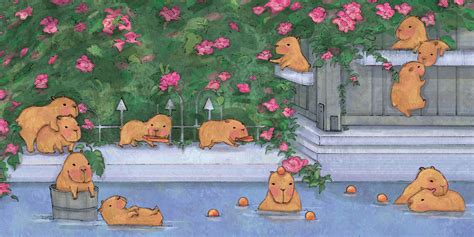 Capybara hot spring by teteddraws on DeviantArt