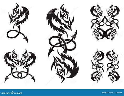 Tattoos Of Dragon Symbols With An Arrow Stock Vector - Image: 58312225