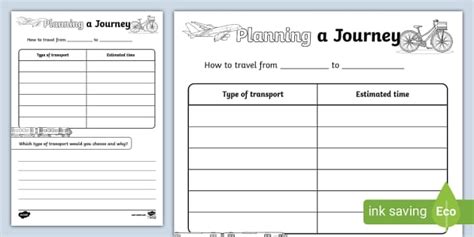 Plan a Journey Activity Sheet, Journey, Transportation