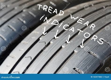 Worn Out Tyre Tread Wear Indicators Closeup. the Tyres Tread Has Clearly Worn Down To the Legal ...