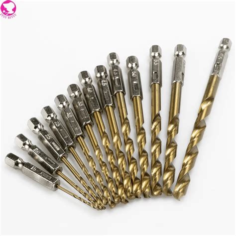 13pcs/lot High Speed Steel HSS Titanium Coated Drill Bit Set 1/4 Hex Shank 1.5 6.5mm tungsten ...