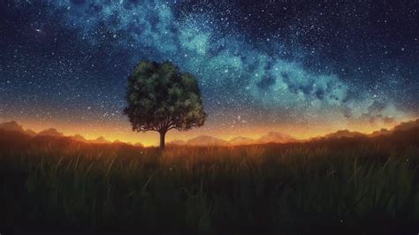 Lone Tree Starry Night Live Wallpaper - WallpaperWaifu