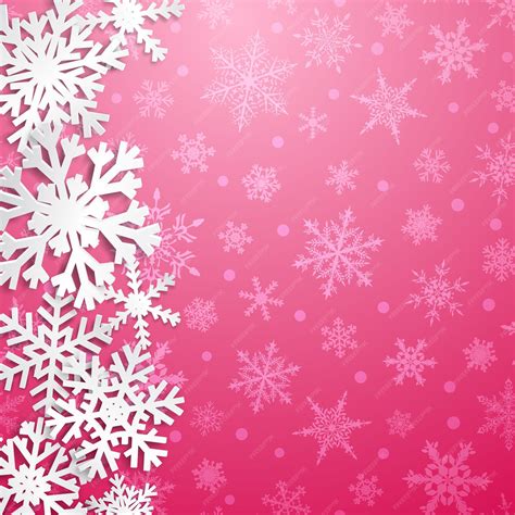 Premium Vector | Christmas illustration with big white snowflakes with shadows on pink background