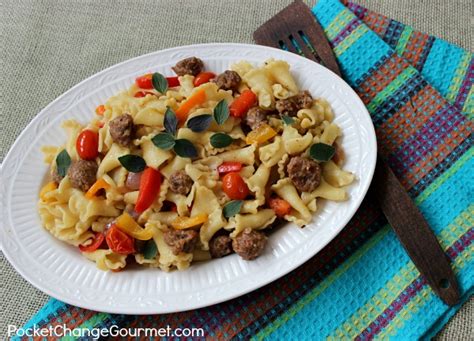 Campanelle with Italian Sausage, Peppers and Tomatoes | Pocket Change Gourmet